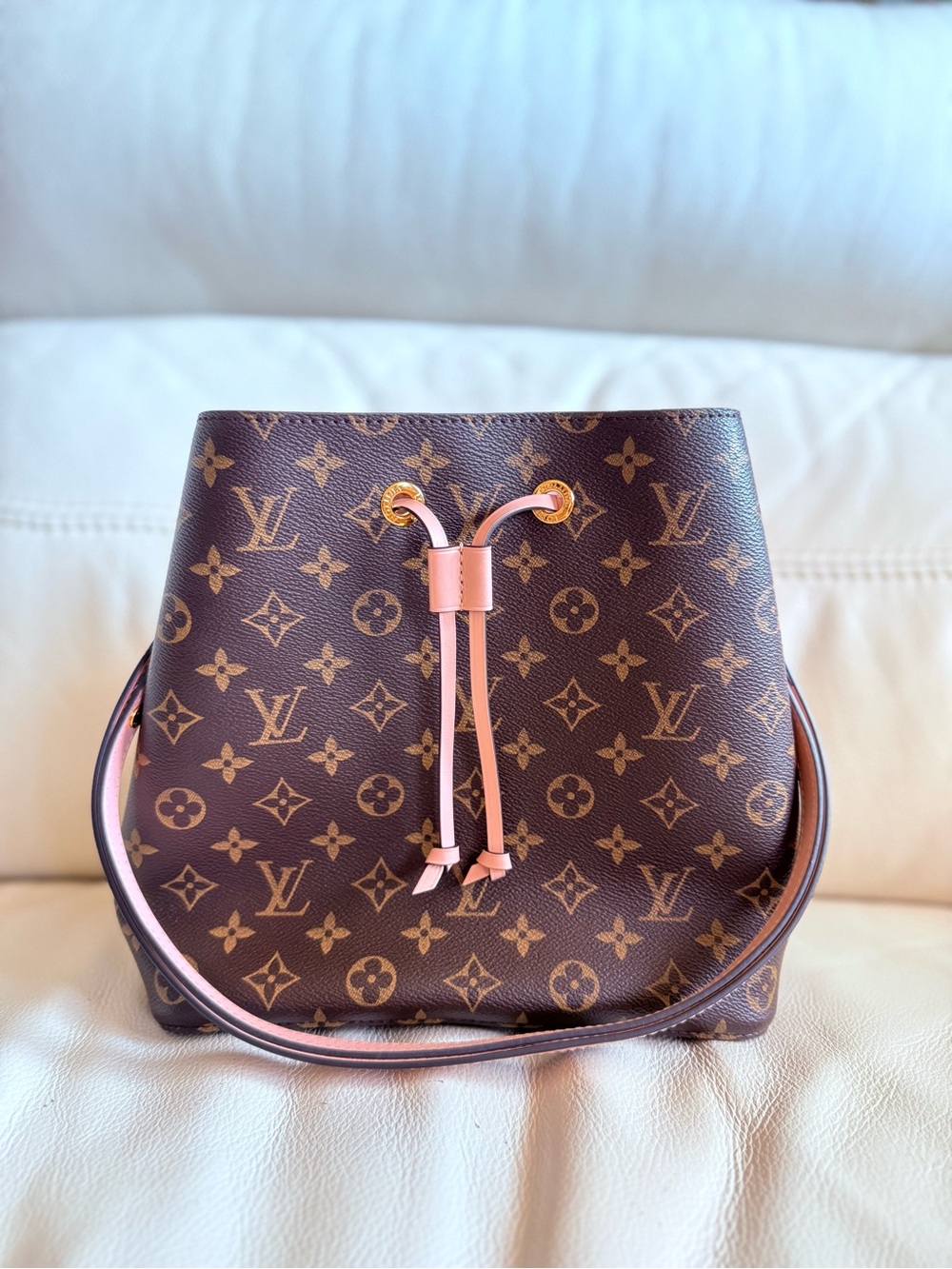 Louis Vuitton Neo Neo Monogram Canvas Shoulder Bag with Pink Trim